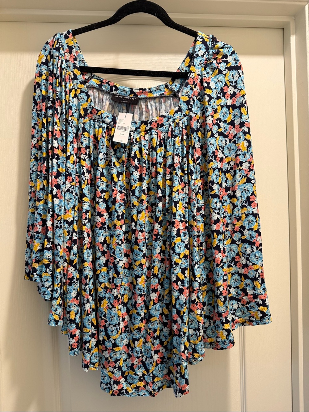 Lane Bryant Navy Floral Peasant Top with Blue & Yellow Flowers